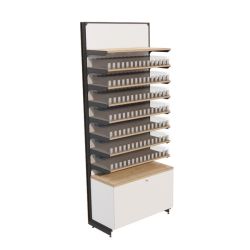 Meuble agencement tabac système POS cigarettes, un tiroir, 7 étagères, vue de face couleur blanche