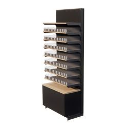 Meuble agencement tabac système POS cigarettes un tiroir, 7 étagères, vue de côté couleur noire