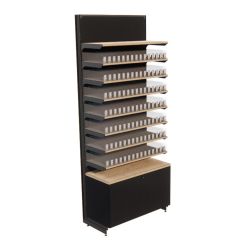 Meuble agencement tabac système POS cigarettes, un tiroir, 7 étagères, vue de face couleur noire