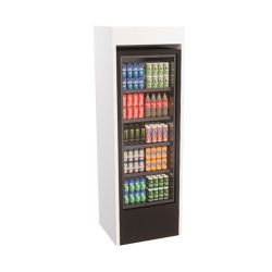 Habillage armoire à boissons de couleur blanche.