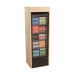 Habillage armoire à boissons de couleur bois.